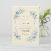 Invitation Mariage Romantique Fleur Pâle Bleue (Debout devant)