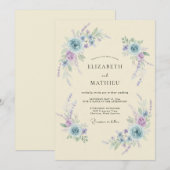 Invitation Mariage Romantique Fleur Pâle Bleue (Devant / Derrière)