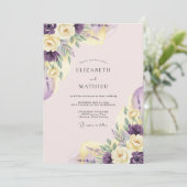 Invitation Mariage Romantique Fleur Pastel Pourpre (Debout devant)
