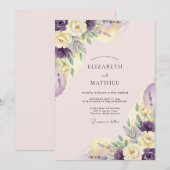 Invitation Mariage Romantique Fleur Pastel Pourpre (Devant / Derrière)
