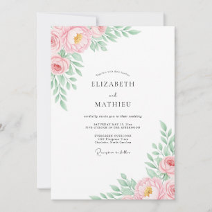 Invitation Mariage Romantique Fleur Pastel Rose