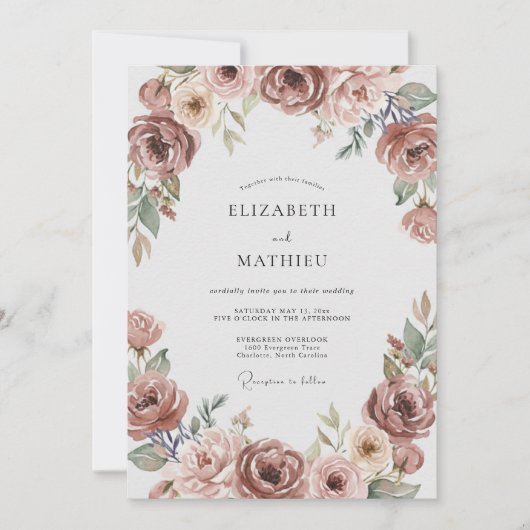 Invitation Mariage Romantique Fleur Rose (Devant)