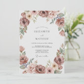 Invitation Mariage Romantique Fleur Rose (Debout devant)
