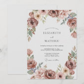 Invitation Mariage Romantique Fleur Rose (Devant / Derrière)