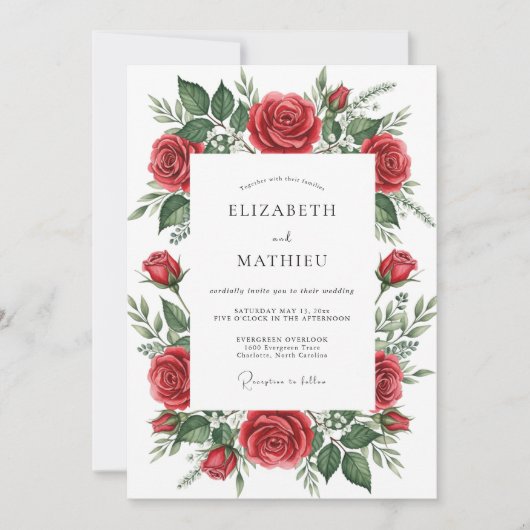 Invitation Mariage Romantique Fleur Rouge Bloom (Devant)