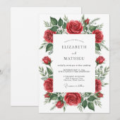 Invitation Mariage Romantique Fleur Rouge Bloom (Devant / Derrière)