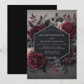 Invitation Mariage Romantique Fleur Rouge Profond (Devant / Derrière)
