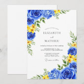 Invitation Mariage Romantique Fleur Royale Bleue (Devant / Derrière)