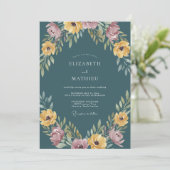 Invitation Mariage Romantique Fleur Teal (Debout devant)