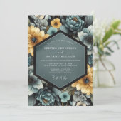 Invitation Mariage Romantique Fleur Teal Jaune (Debout devant)