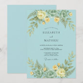 Invitation Mariage Romantique Fleur Teal Verdant (Devant / Derrière)
