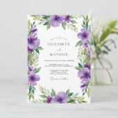 Invitation Mariage Romantique Fleur Violette (Debout devant)