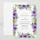 Invitation Mariage Romantique Fleur Violette (Devant / Derrière)