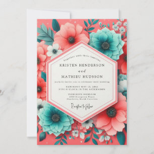 Invitation Mariage Romantique Fleuraison de Corail et de Sarc