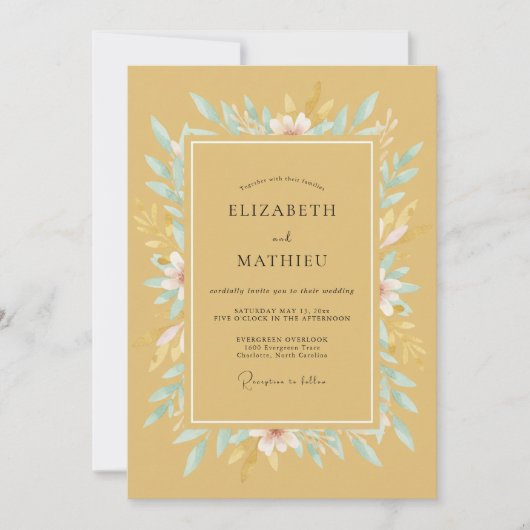 Invitation Mariage Romantique Fleurie Douce Moutarde (Devant)