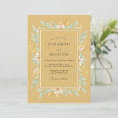 Invitation Mariage Romantique Fleurie Douce Moutarde (Debout devant)