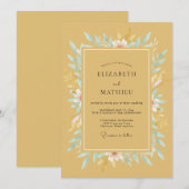 Invitation Mariage Romantique Fleurie Douce Moutarde (Devant / Derrière)