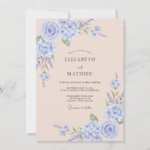 Invitation Mariage Romantique Fleurie Douce Pervenche