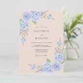 Invitation Mariage Romantique Fleurie Douce Pervenche (Debout devant)