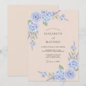 Invitation Mariage Romantique Fleurie Douce Pervenche (Devant / Derrière)