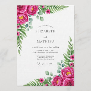 Invitation Mariage Romantique Fleurie Magenta Luxuriante