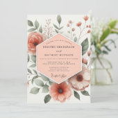 Invitation Mariage Romantique Fleurs de Corail (Debout devant)