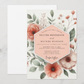 Invitation Mariage Romantique Fleurs de Corail (Devant / Derrière)