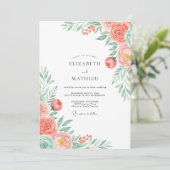Invitation Mariage Romantique Fleurs de Corail (Debout devant)
