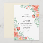 Invitation Mariage Romantique Fleurs de Corail (Devant / Derrière)
