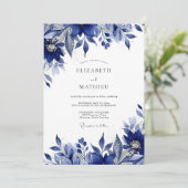 Invitation Mariage Romantique Fleurs Indigo (Debout devant)