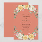 Invitation Mariage Romantique Floraison de Corail (Devant / Derrière)