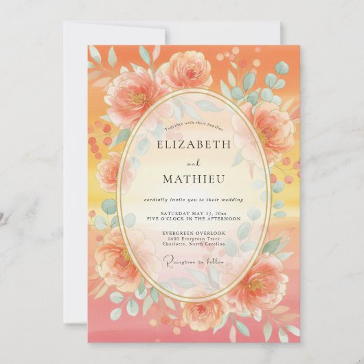 Invitation Mariage Romantique Floraison de Corail (Devant)