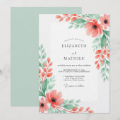 Invitation Mariage Romantique Floraison de Corail (Devant / Derrière)