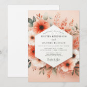 Invitation Mariage Romantique Floraison de Corail (Devant / Derrière)