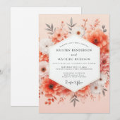 Invitation Mariage Romantique Floraison de Corail (Devant / Derrière)