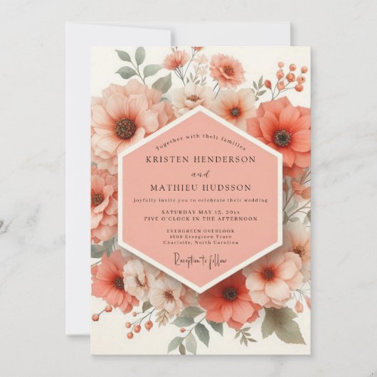 Invitation Mariage Romantique Floraison de Corail (Devant)