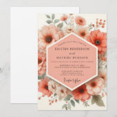 Invitation Mariage Romantique Floraison de Corail (Devant / Derrière)