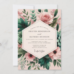Invitation Mariage Romantique Floraison d'Émeraude Rose