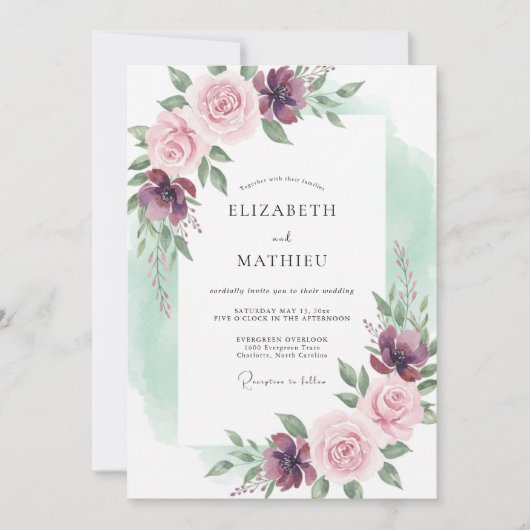 Invitation Mariage Romantique Floraison Mauve (Devant)