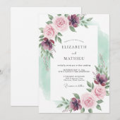 Invitation Mariage Romantique Floraison Mauve (Devant / Derrière)