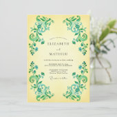 Invitation Mariage Romantique Floraison Verte de Teal (Debout devant)