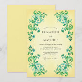 Invitation Mariage Romantique Floraison Verte de Teal (Devant / Derrière)