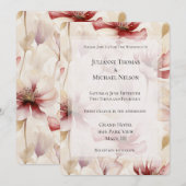 Invitation Mariage romantique floral à la crème de Bourgogne (Devant / Derrière)