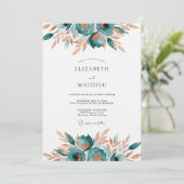 Invitation Mariage Romantique Floral Abstrait Sarcelle (Debout devant)