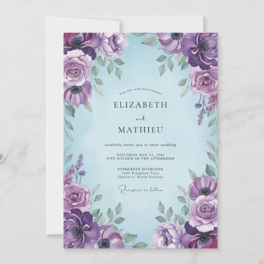 Invitation Mariage Romantique Floral Améthyste (Devant)