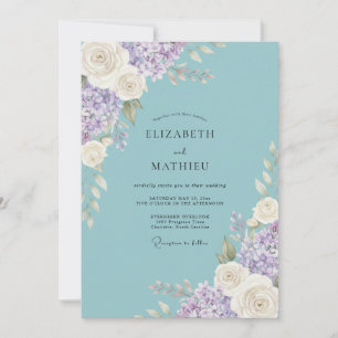 Invitation Mariage Romantique Floral Aqua