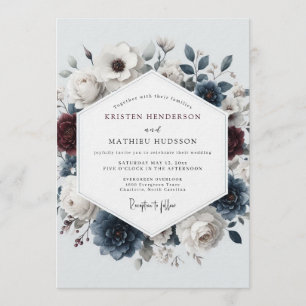 Invitation Mariage romantique floral ardoise Bourgogne