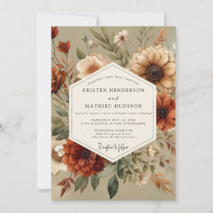 Invitation Mariage Romantique Floral Automnal Ambre