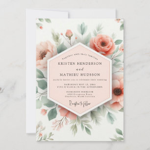 Invitation Mariage Romantique Floral aux Pêches