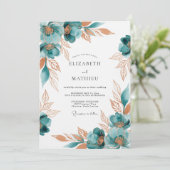 Invitation Mariage Romantique Floral aux Tons Sarcelle (Debout devant)